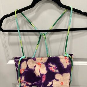 Zara Women’s Crop Top Floral Purple Tie Dye Sz M New With Tags